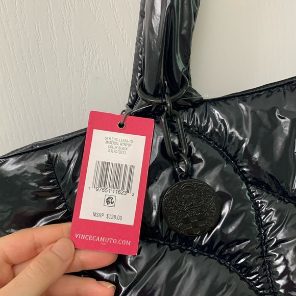 Puffer Shiny Black Quilted Vince Camuto Bag - Picture 9 of 17